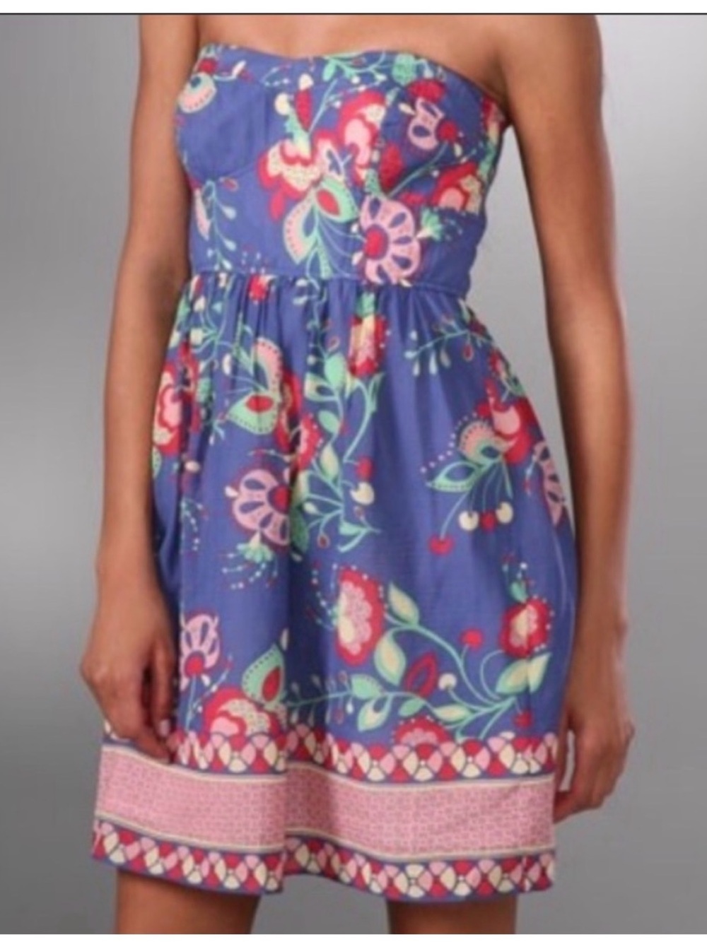 Shoshanna Blue Floral Strapless Dress Size 4